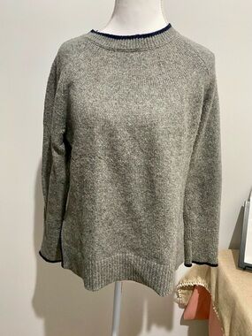Talbots Heather Gray Crewneck Sweater with Navy Trim